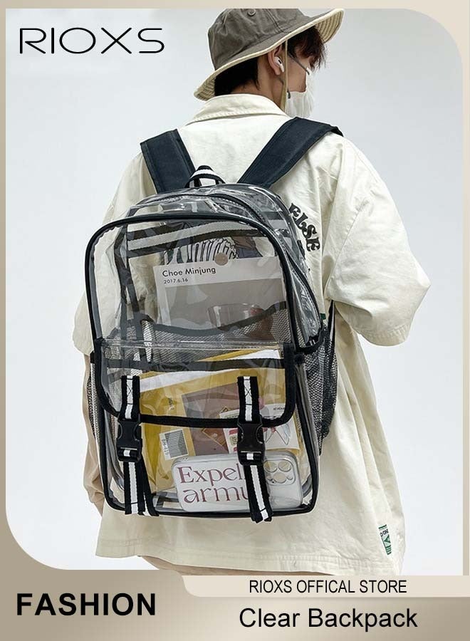 RIOXS Clear Backpack Heavy Duty PVC Transparent Backpack Large See Through Backpack Clear Bookbag for Student School Work Travel - Image 1